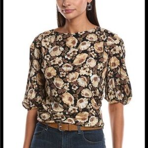 Nation LTD Floral Puff Sleeve Blouse in Black and Cream